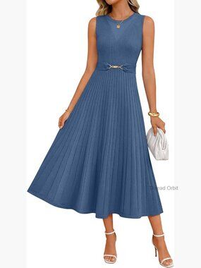 Sleeveless Midi Knit Dress with Belt - Casual A-Line Flowy Summer Dress